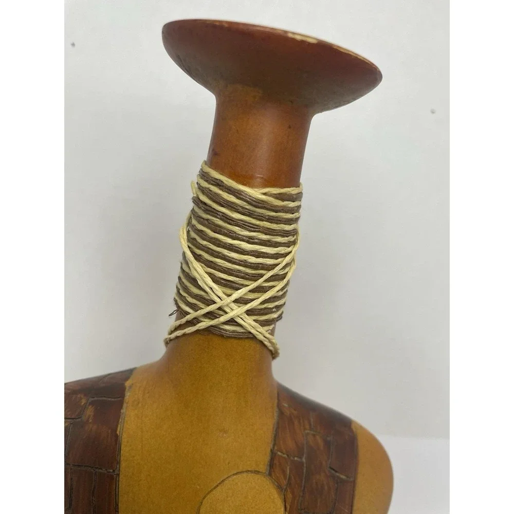 Vtg. MCM Large Polystone Vase Bottle Faux Wood Beaded Cabin Rustic Decor Rare